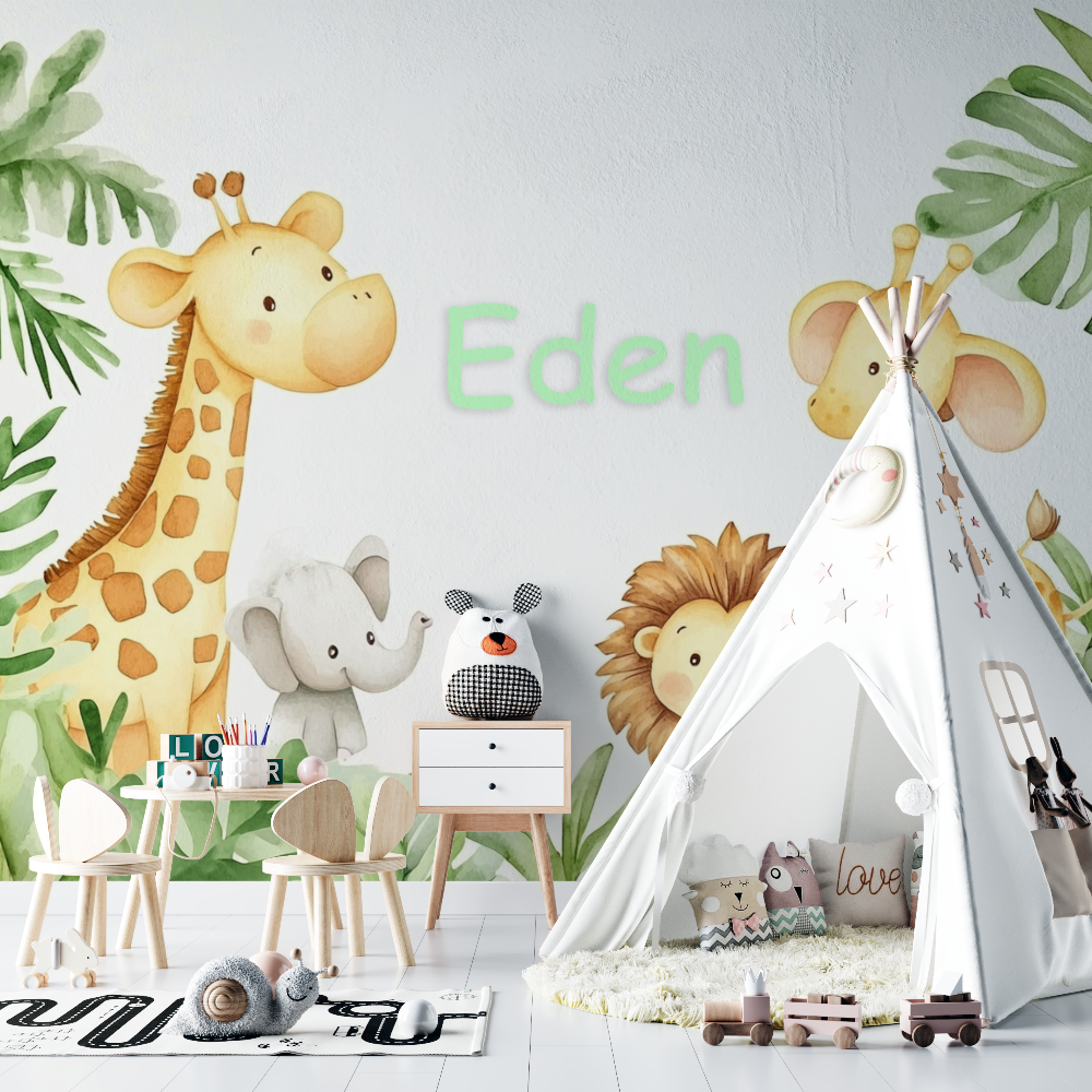 Papier peint prenom animaux jungle chambre bebe