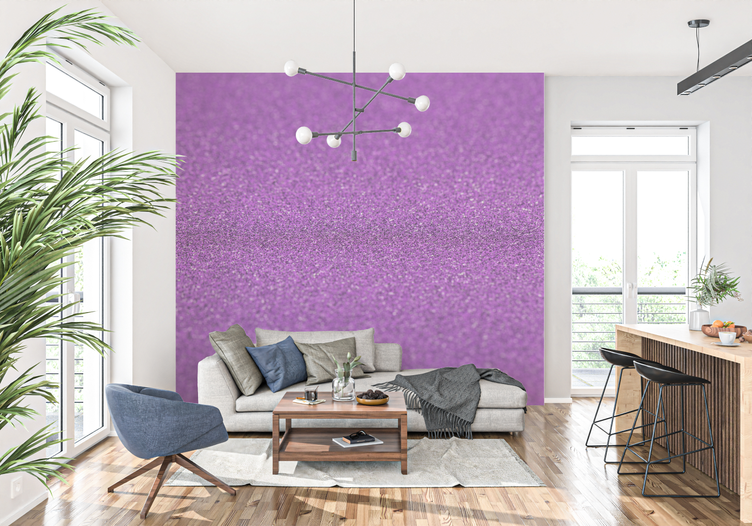 Papier Peint Mauve Pailleté - trompe l'oeil