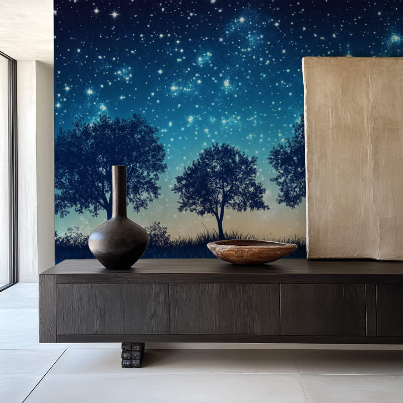 Papier peint arbre et etoile salle manger papier