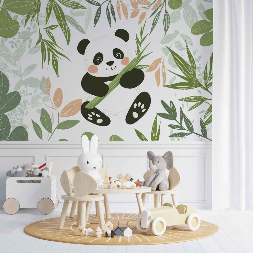Papier peint panda chambre bebe vert chambre de bebe