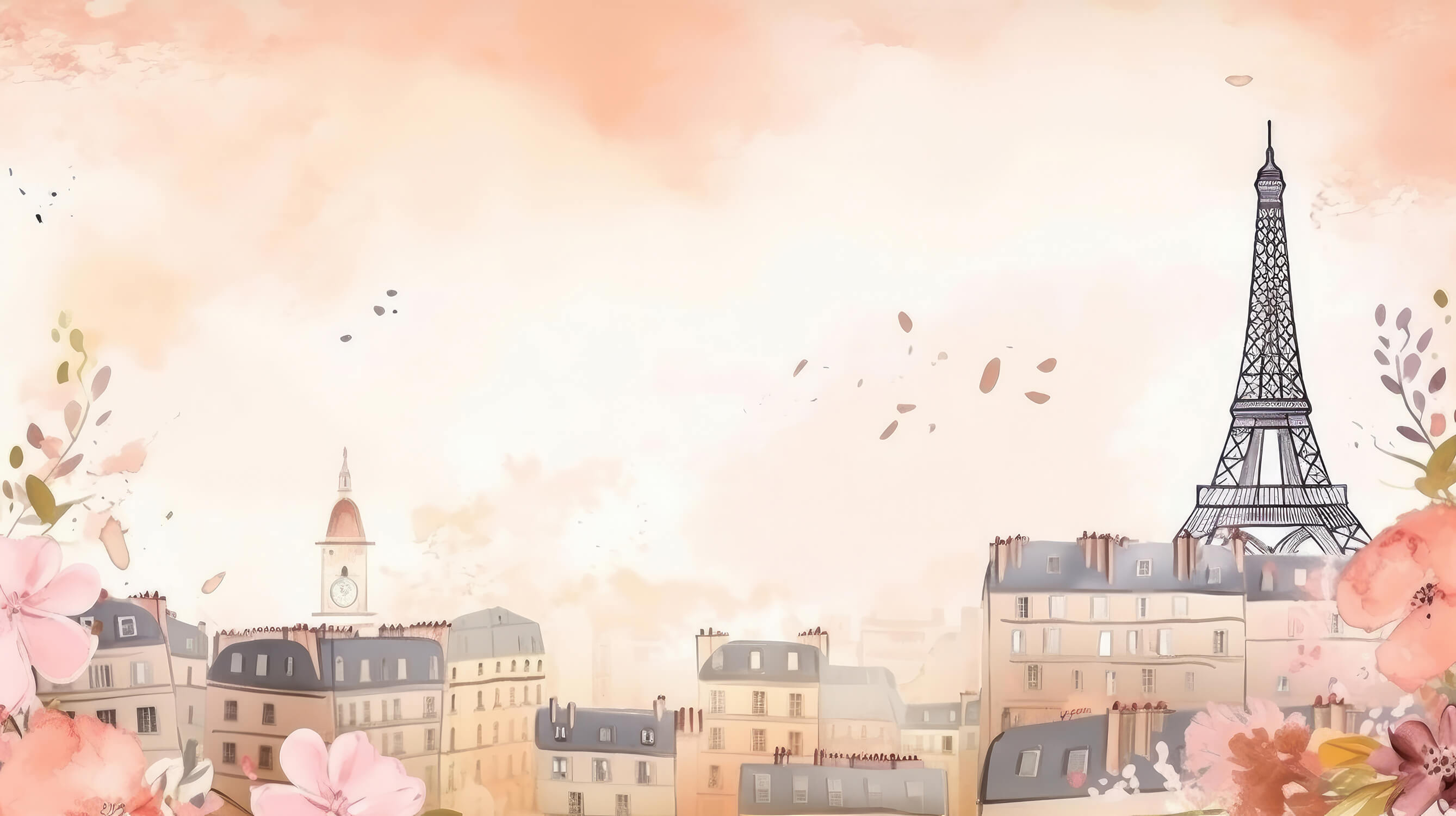 Papier Peint Aquarelle Ville De Paris Rose