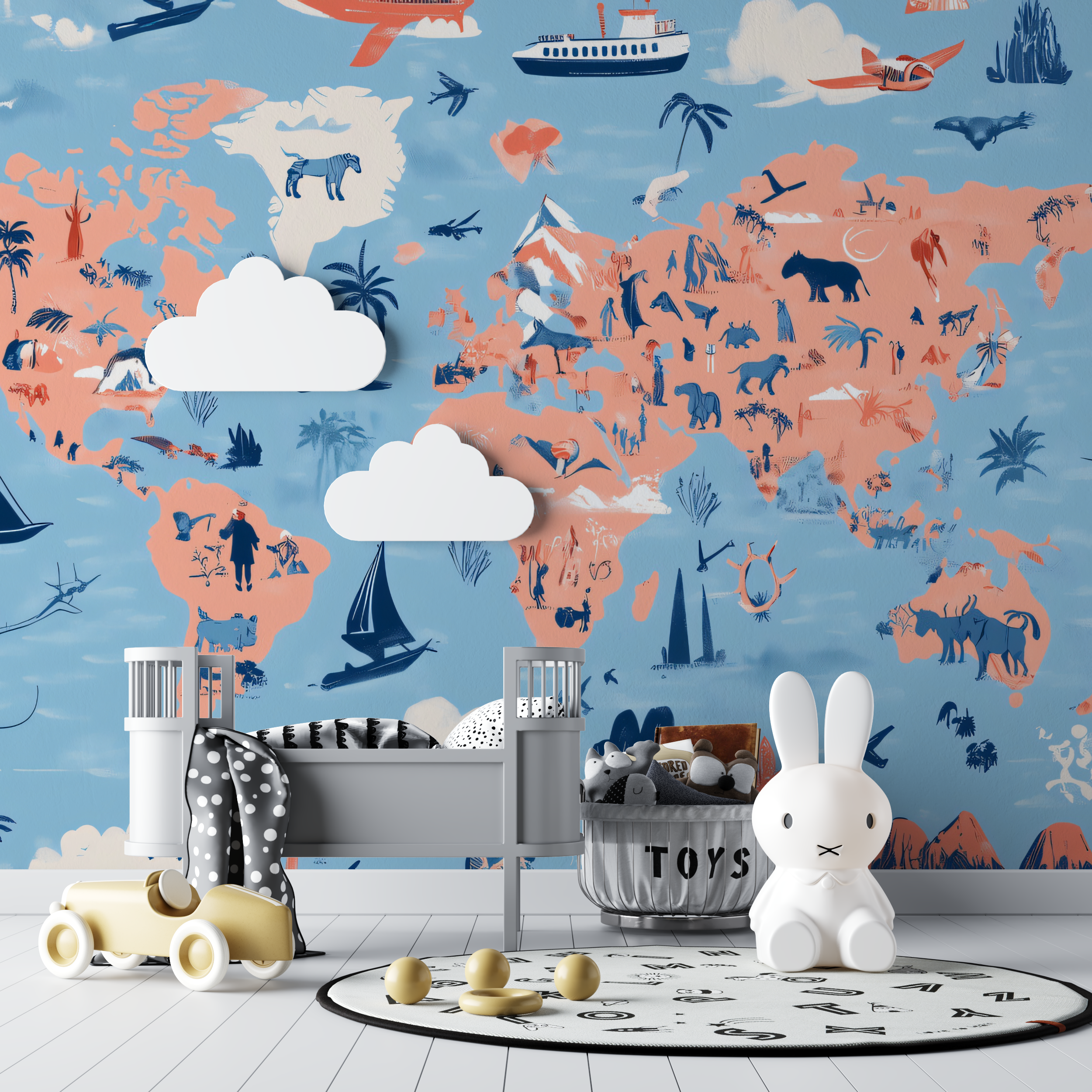 Papier peint chambre bebe carte du monde bebe tipi