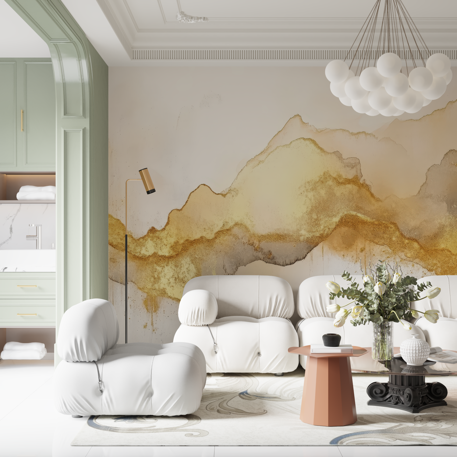 Papier peint aquarelle doree contemporain