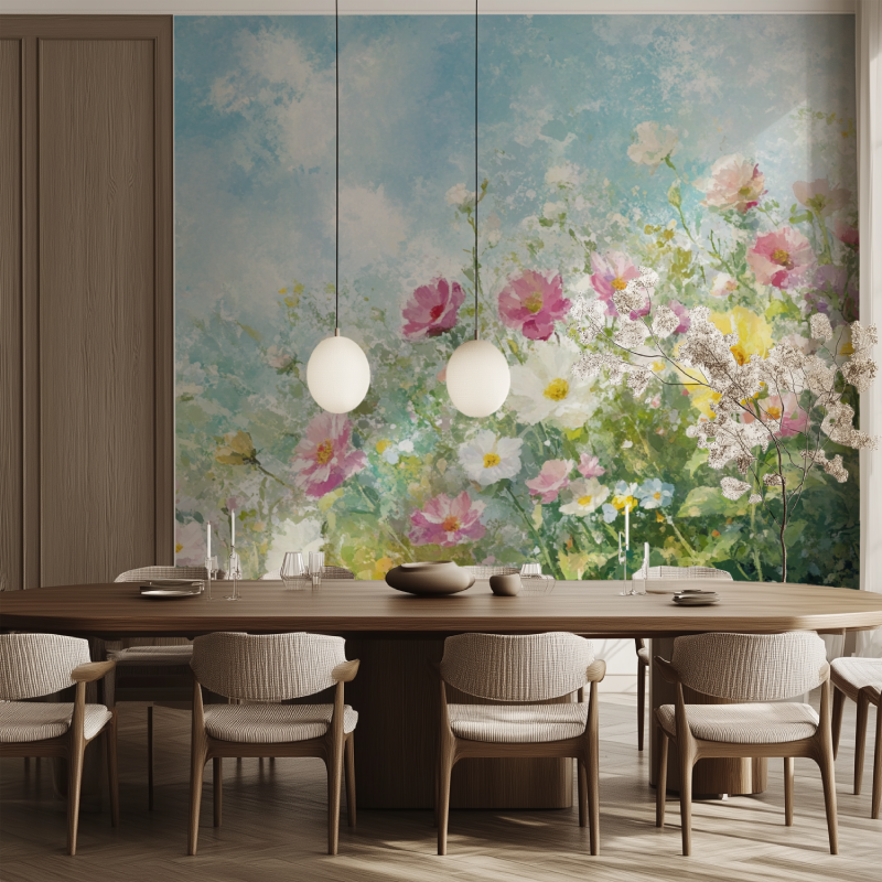 Papier peint fleur de jardin salle manger tendance