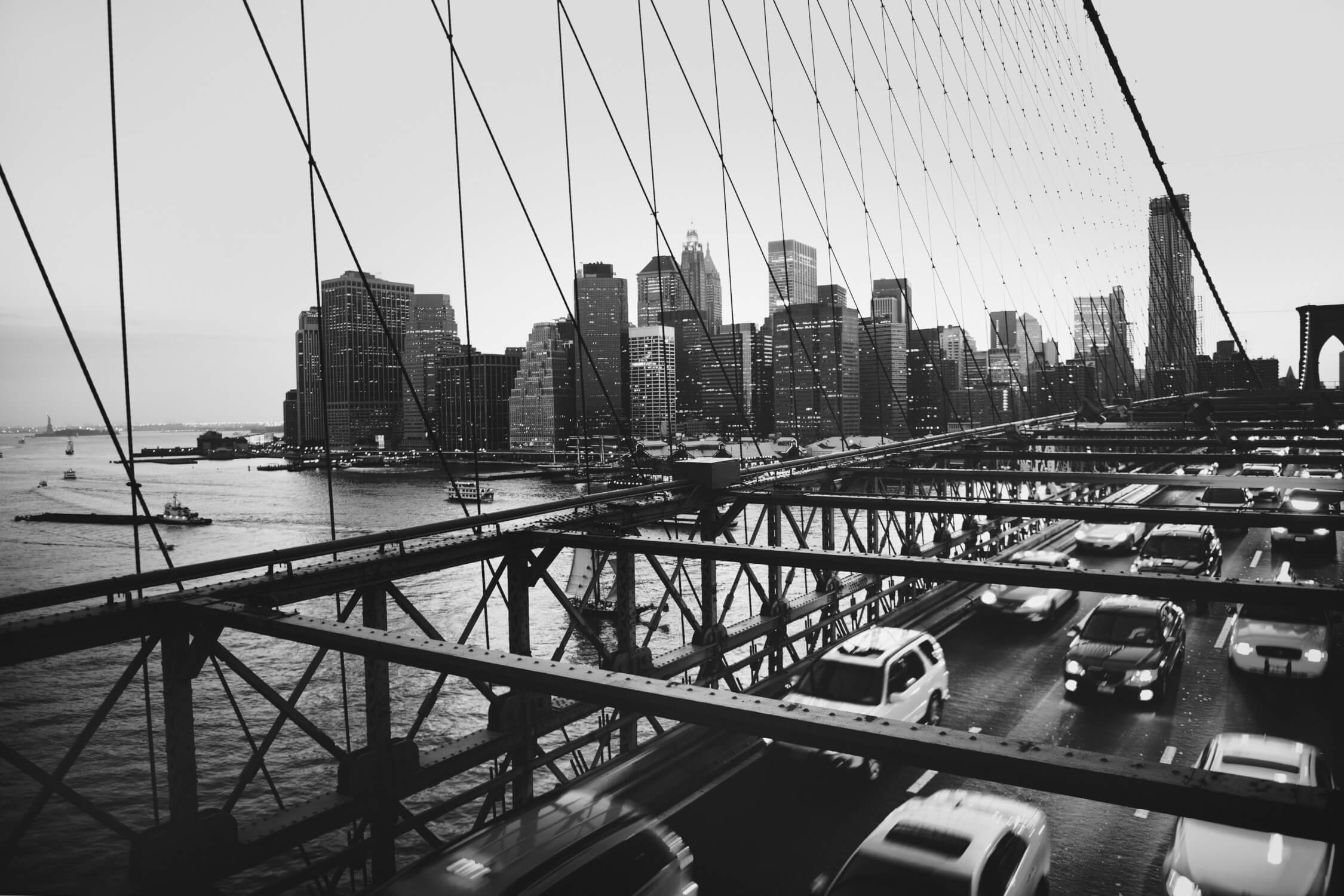 Papier Peint Noir Et Blanc Voitures Pont De Brooklyn