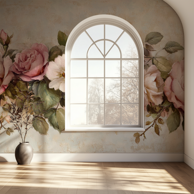 Papier peint vintage fleur fenetre papier