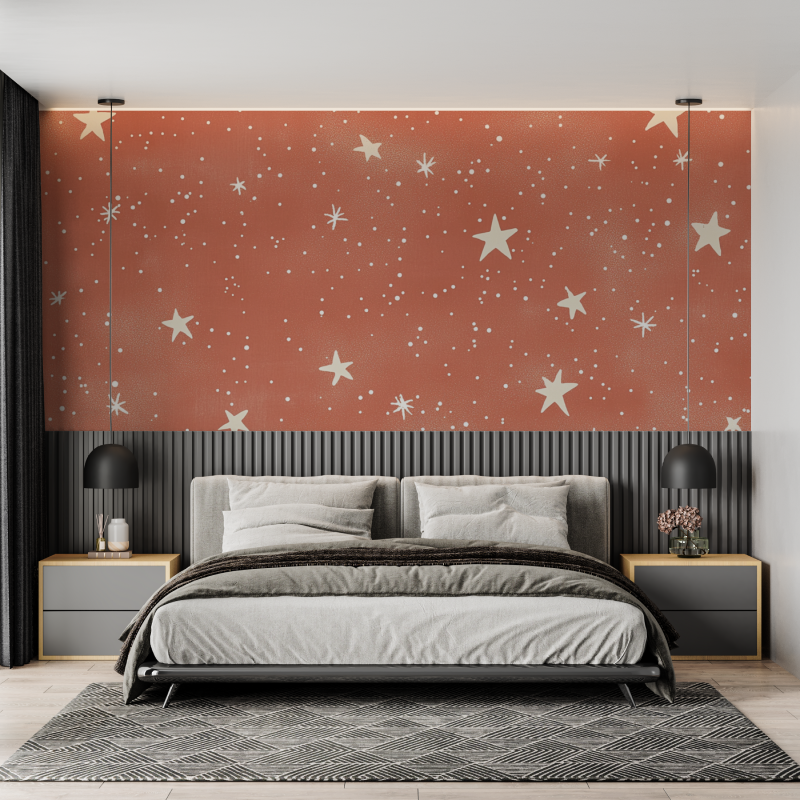 Papier peint terracotta avec et...lantes dorees mural adulte