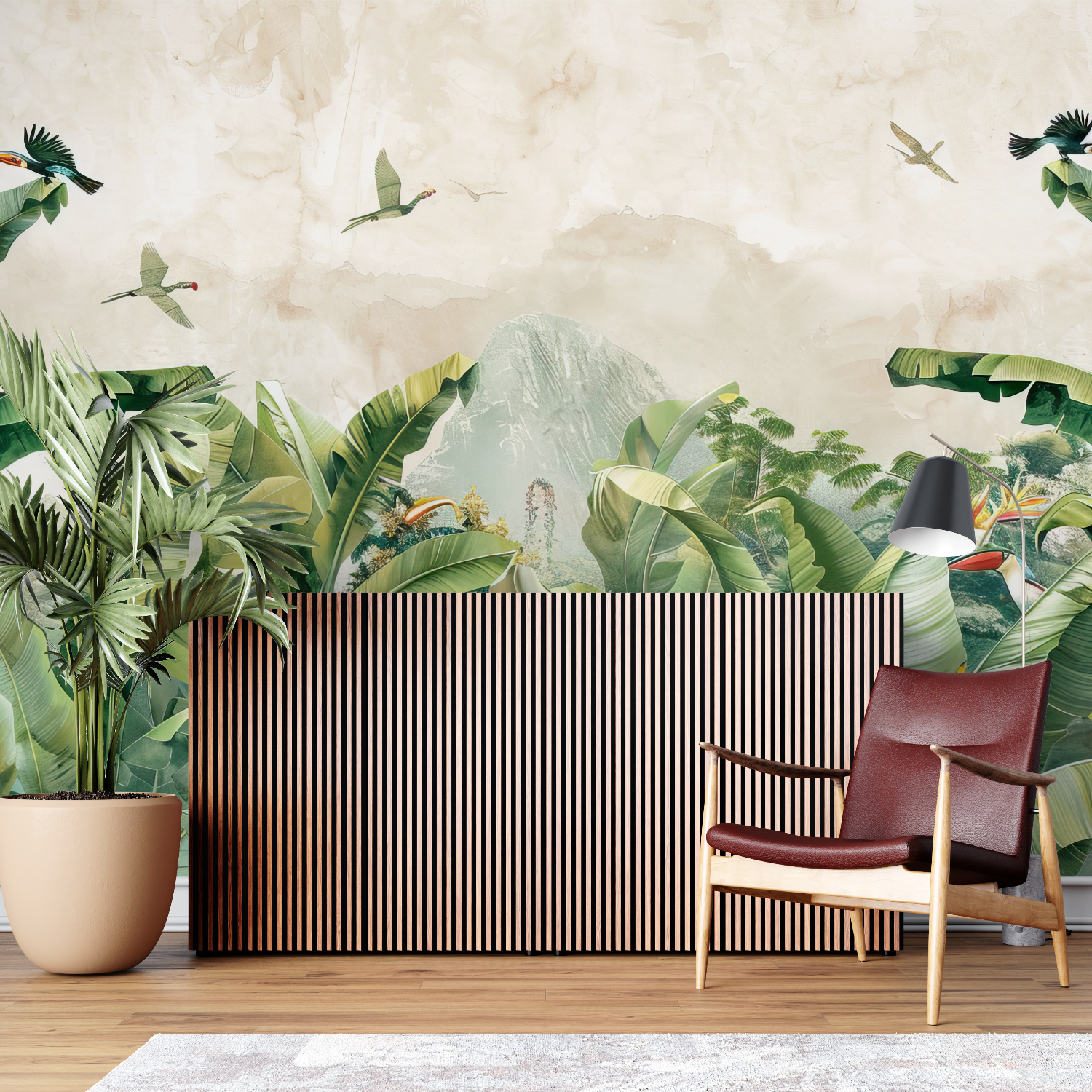 Papier peint aquarelle ambiance tropicale sur mesure