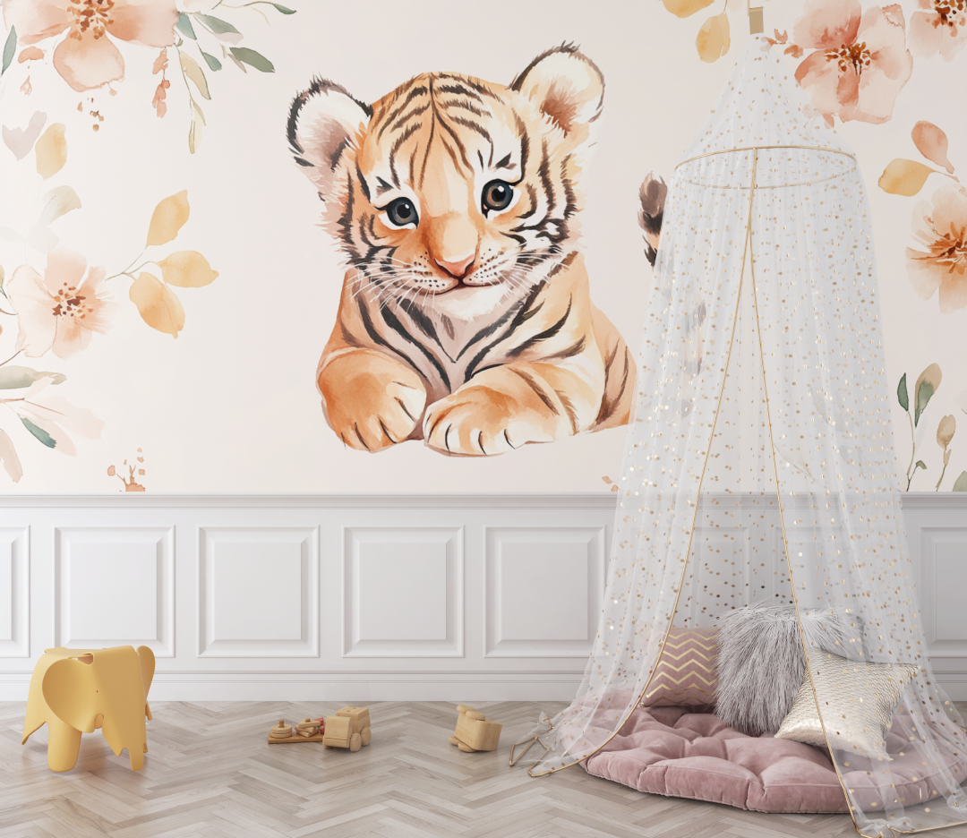 Papier peint tigre pastel bebe