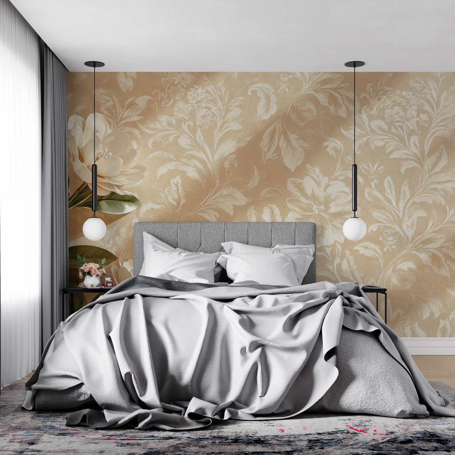 Papier peint terracotta avec touches docre jaune 4murs