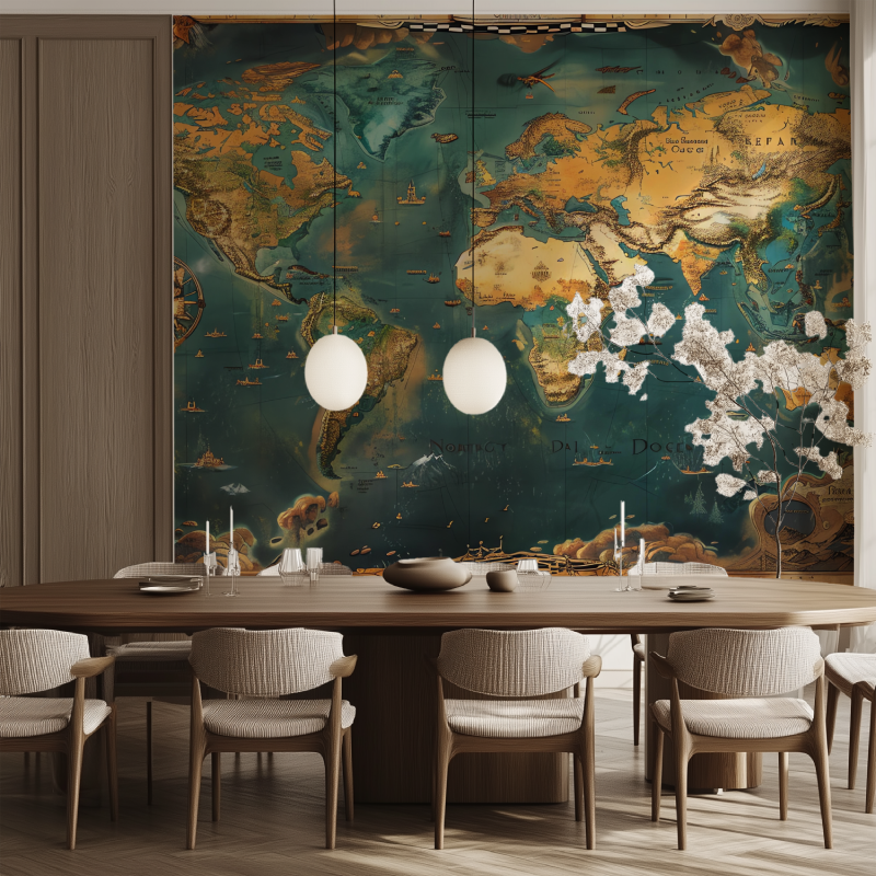 Papier peint carte du monde antique salle manger tendance