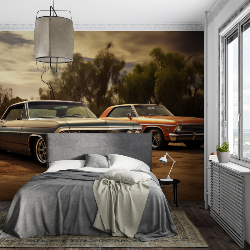 Papier peint deux vieilles voitures americaines piece ados