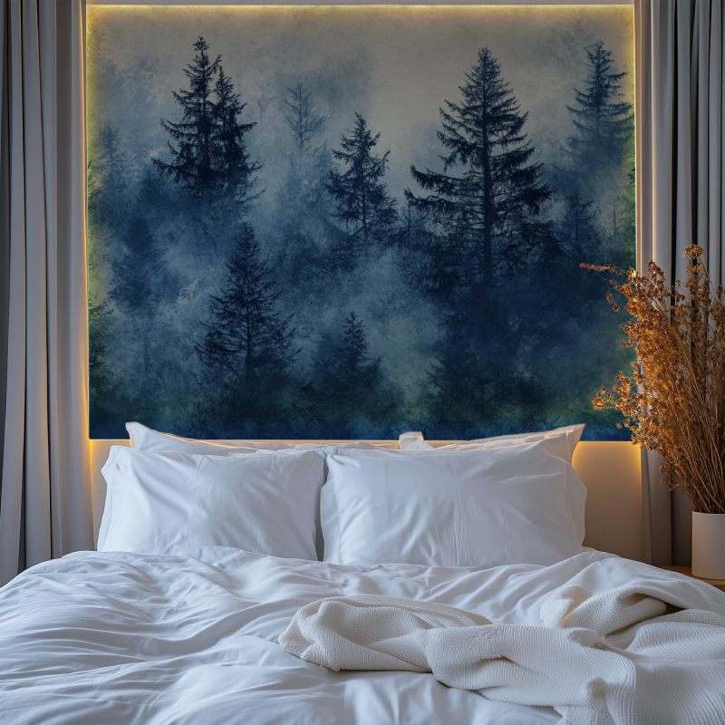 Papier peint arbre bleu nuit chambre premium