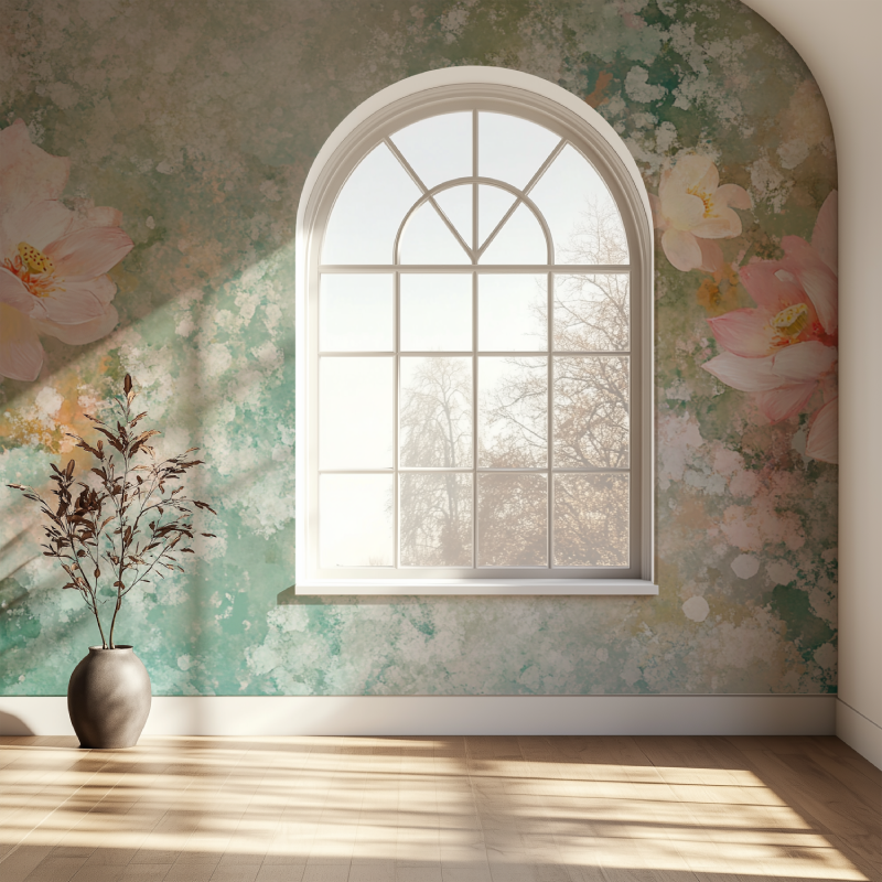 Papier peint fleur de lotus fenetre papier