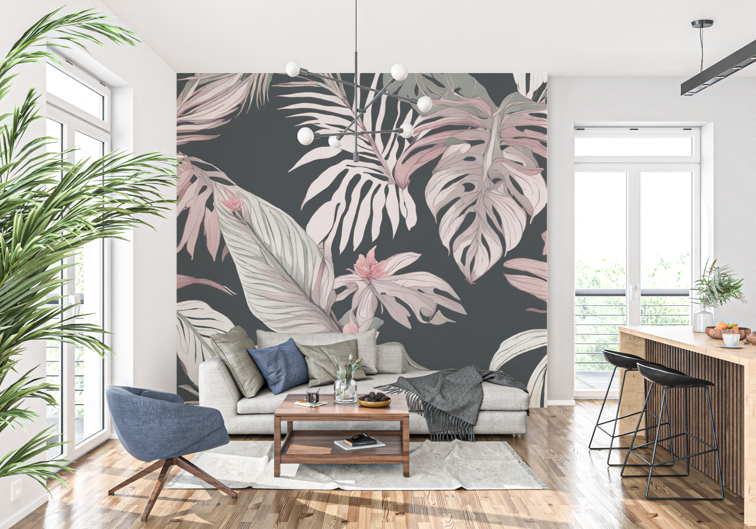 Papier Peint Rose Vert - tapisserie