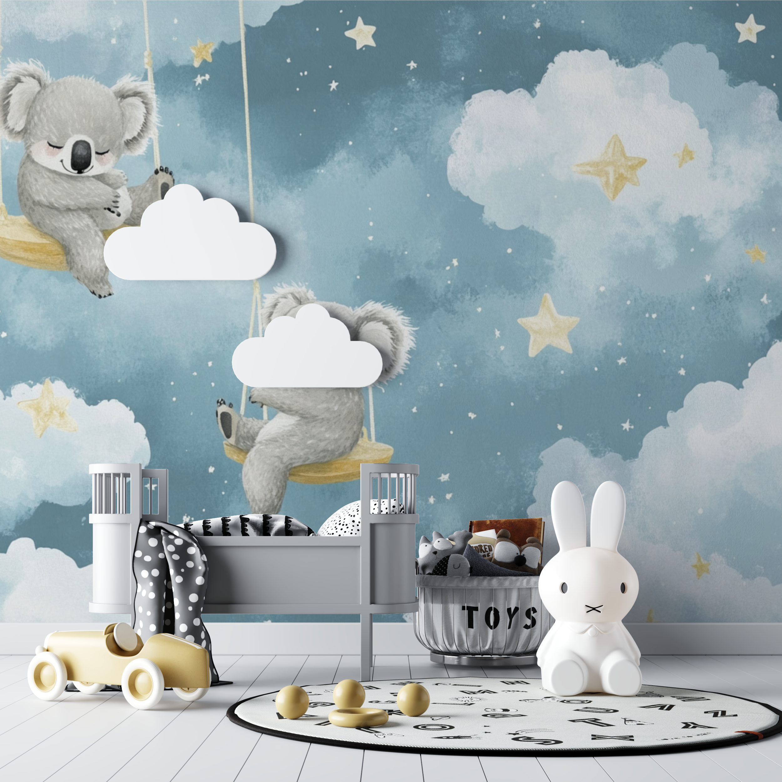 Papier peint koala flottant dans le ciel bebe tipi