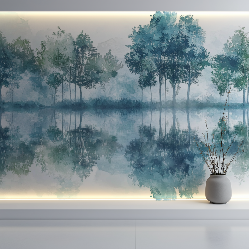 Papier peint arbre mer mur blanc