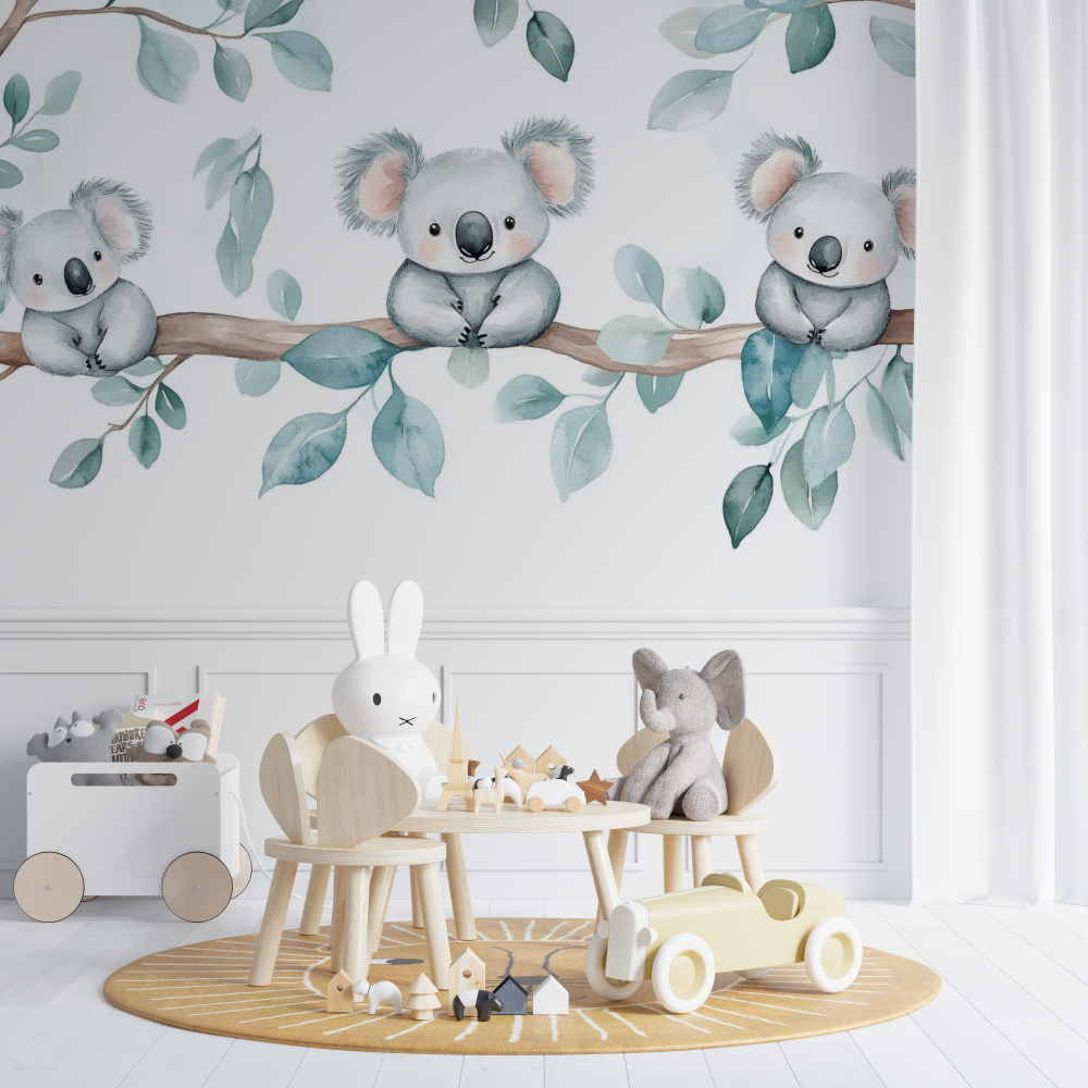 Papier peint koala cocon pastel chambre de bebe