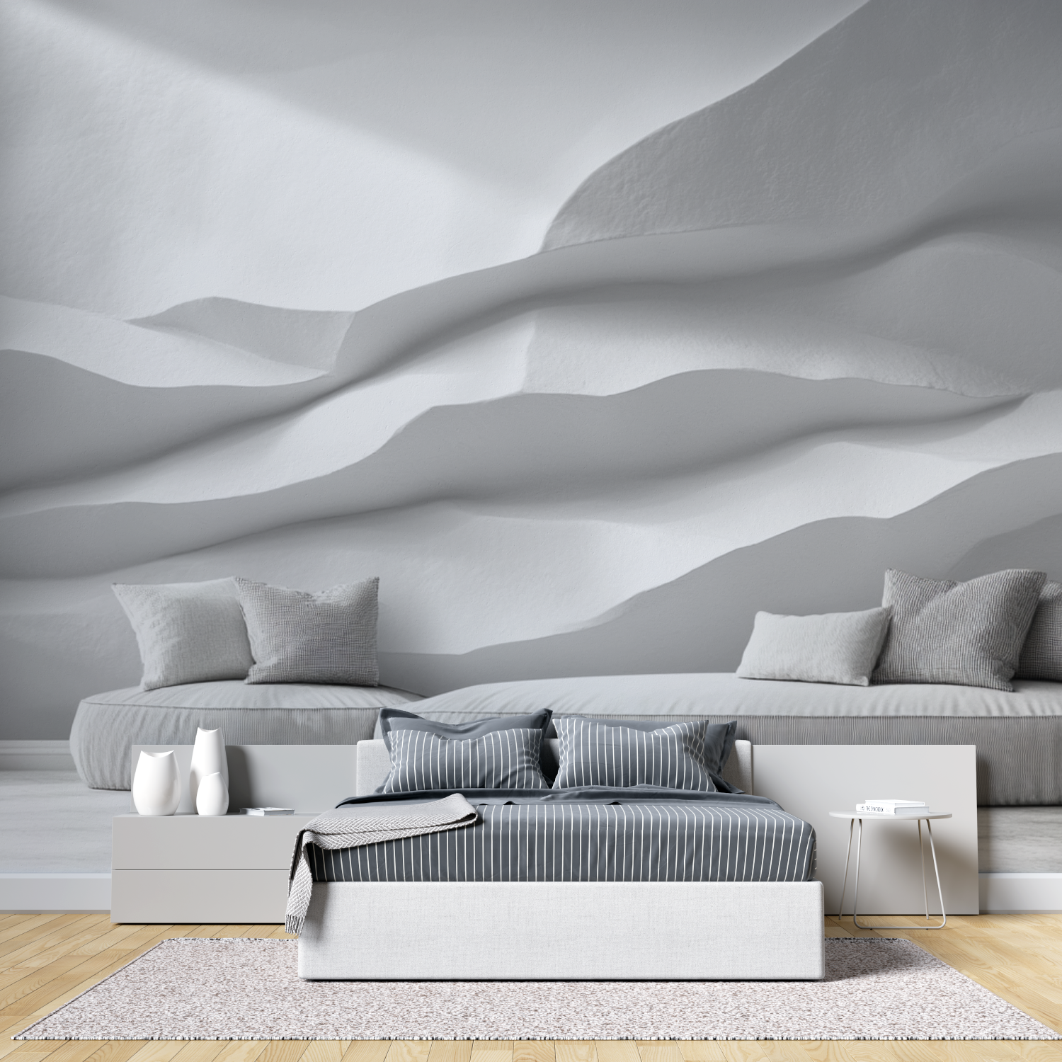 Papier peint trompe loeil pierre blanche tete de lit