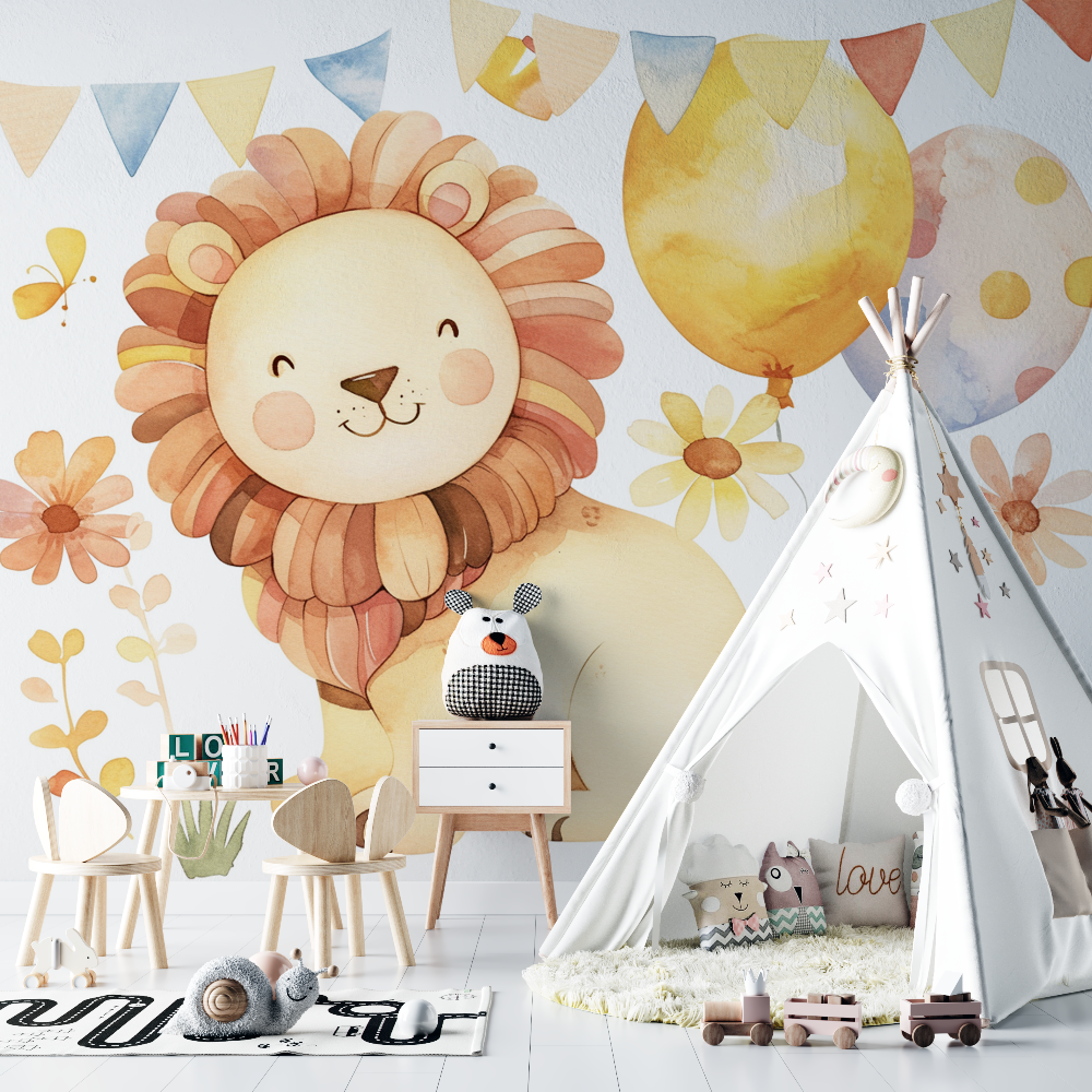 Papier peint lion floral chambre bebe