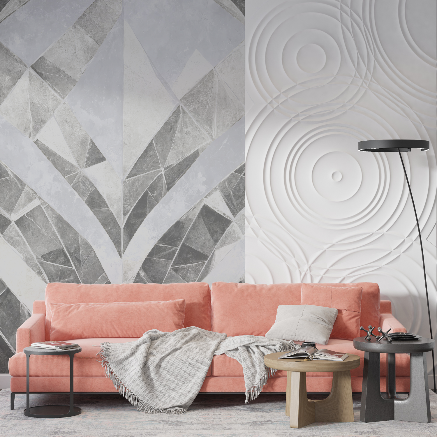 Papier Peint Salon Gris Blanc - imprimé