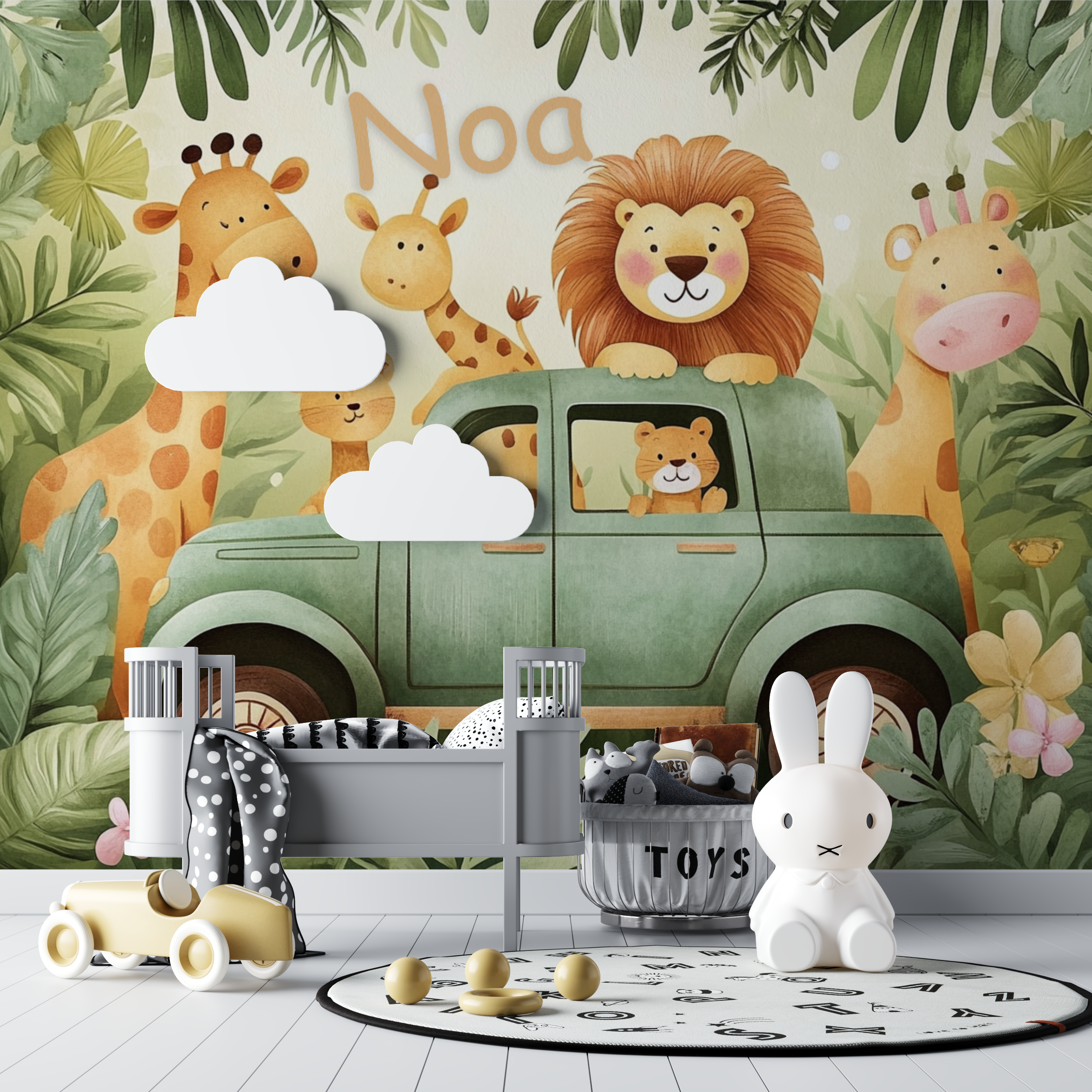 Papier peint prenom expedition jungle bebe tipi