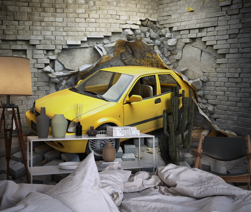 Papier peint xxl voiture jaune chambre dado1