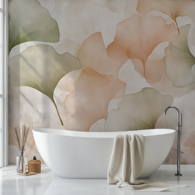 Papier peint fleur de ginkgo sdb