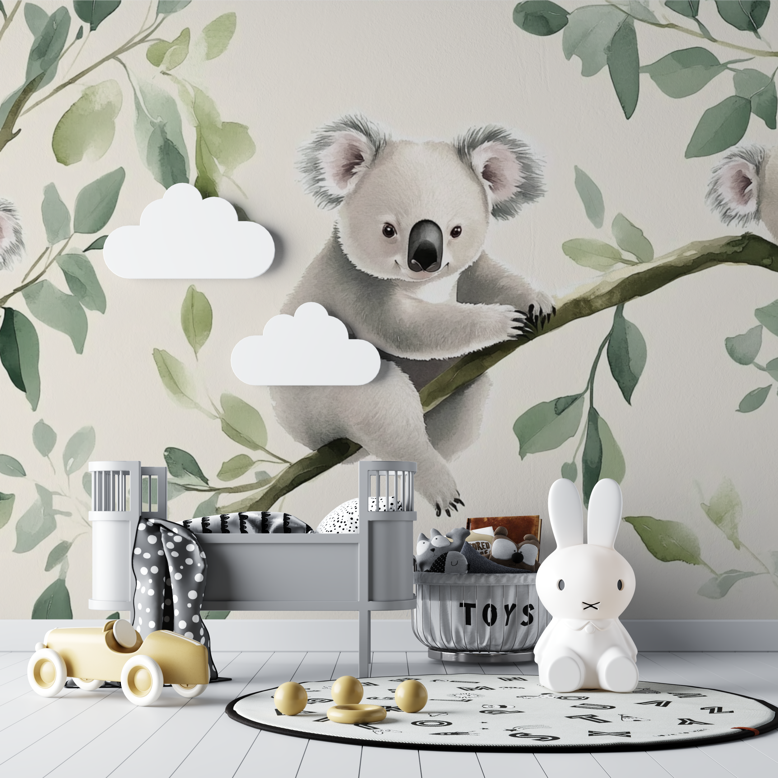 Papier peint koala sur un fond creme apaisant bebe tipi