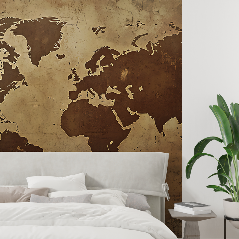 Papier peint carte du monde bronze tapisserie tendance