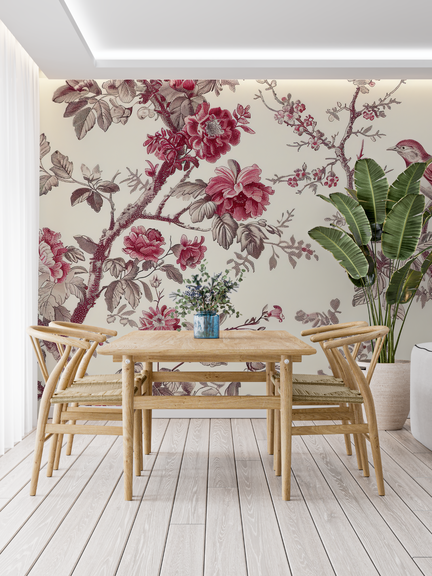 Papier Peint Toile De Jouy Rosier - trompe l'oeil