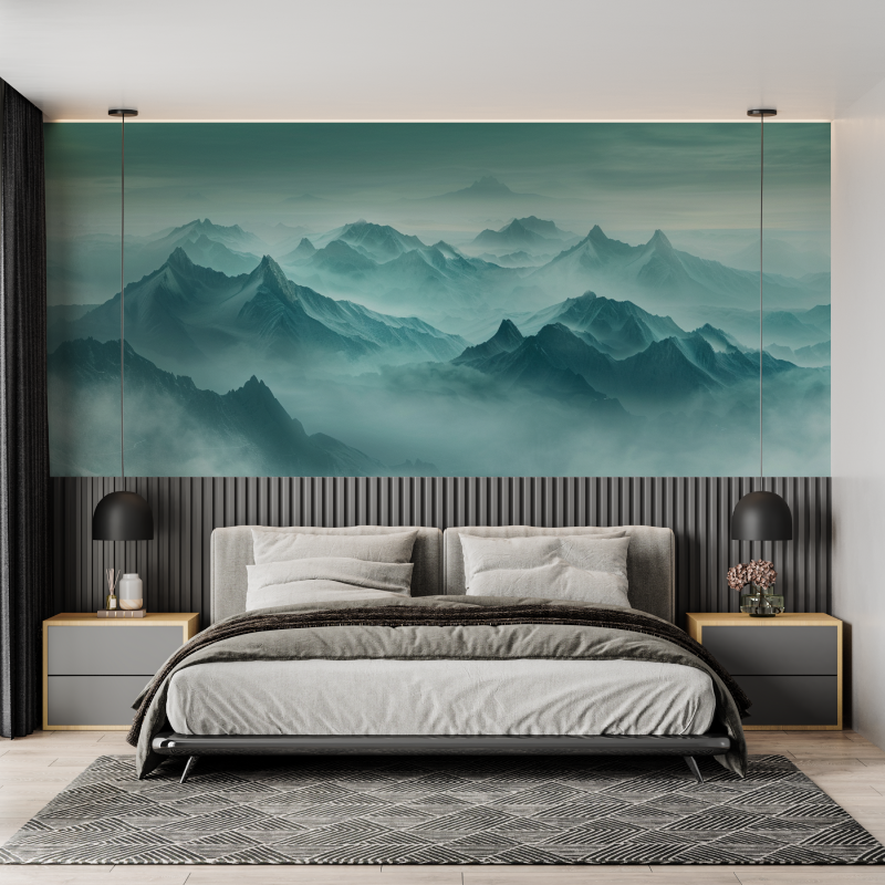 Papier peint sur mesure montagn...ume turquoise mural adulte
