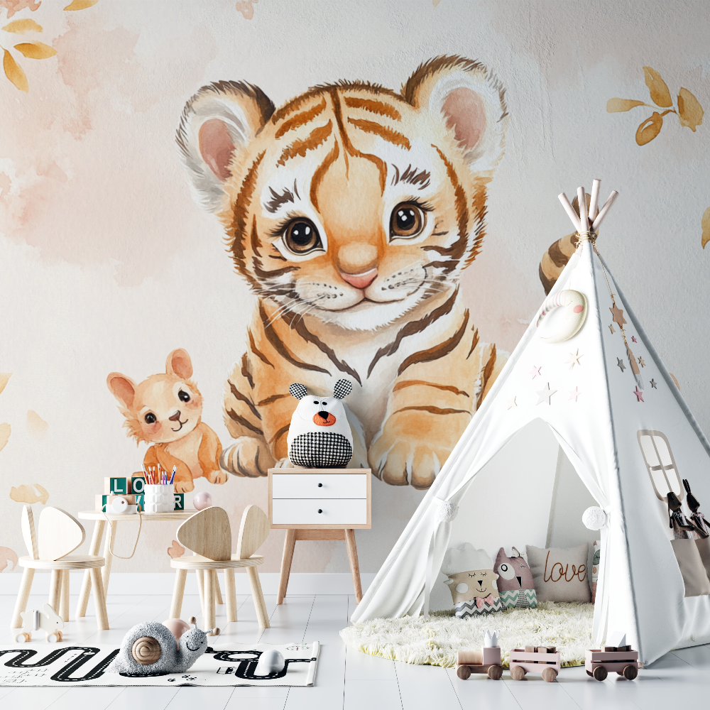 Papier peint tigre et animaux mignons chambre bebe