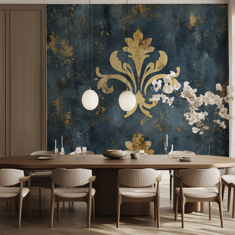 Papier peint fleur de lys salle manger tendance