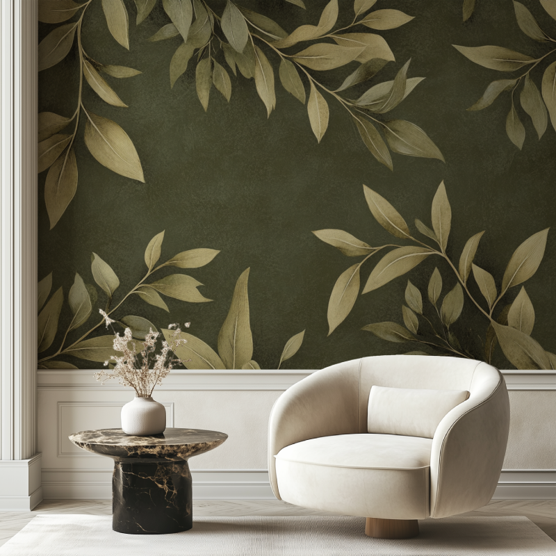 Papier peint vintage motif feuille chaise tendance