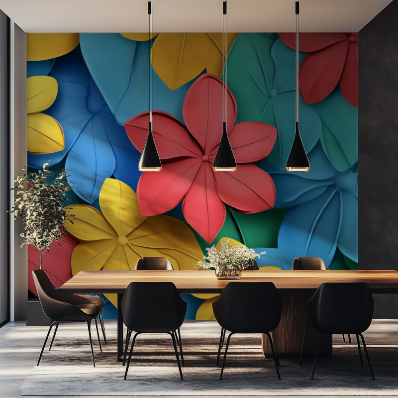 Papier peint fleur cartoon salle manger tapisserie