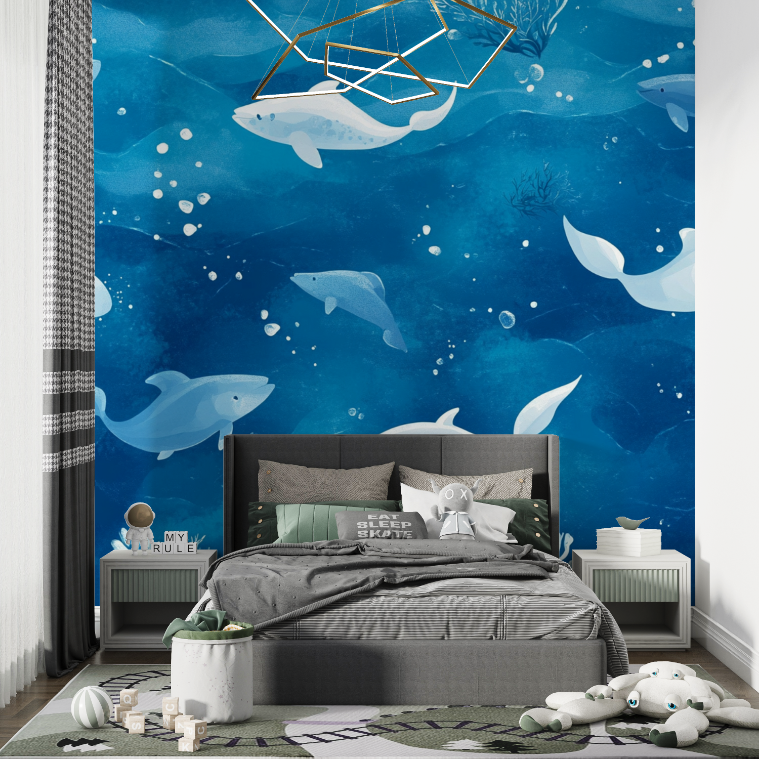 Papier peint marin panoramique fond bleu chambre de garcon
