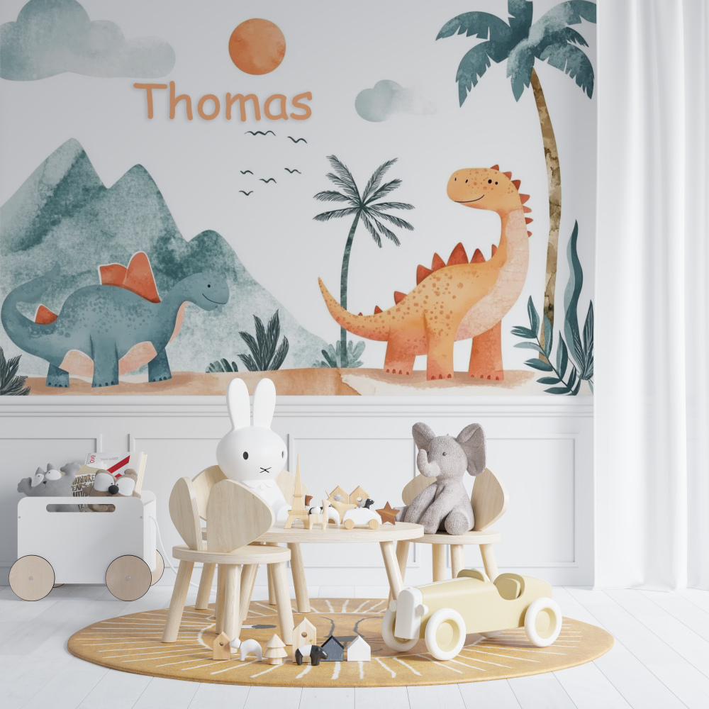 Papier peint prenom dino chambre de bebe
