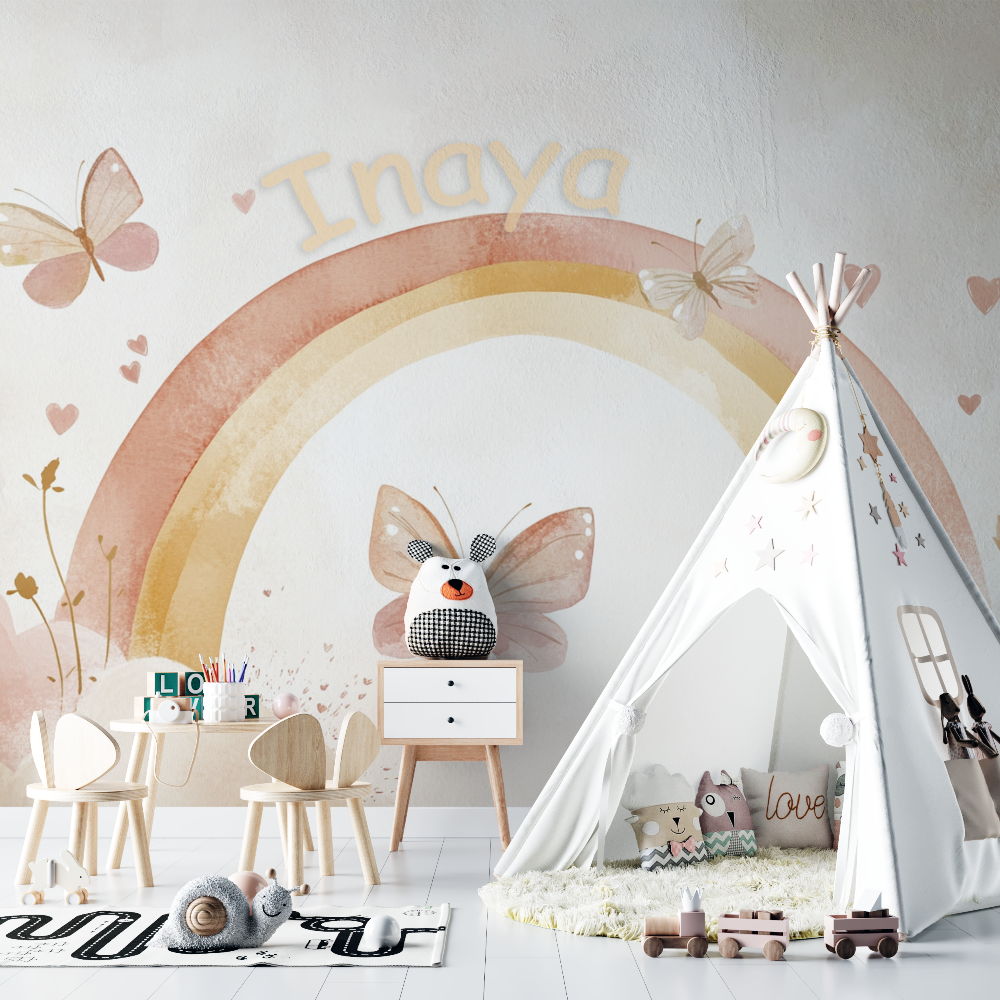 Papier peint prenom terracotta chambre bebe