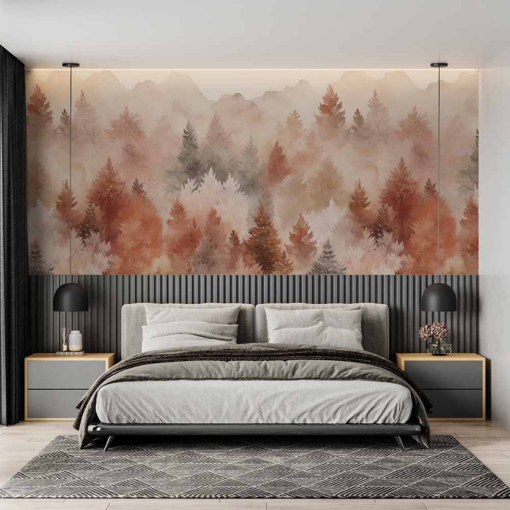Papier peint aquarelle foret tendance chambre adulte