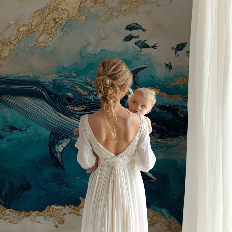 Papier peint baleine et ile bb123