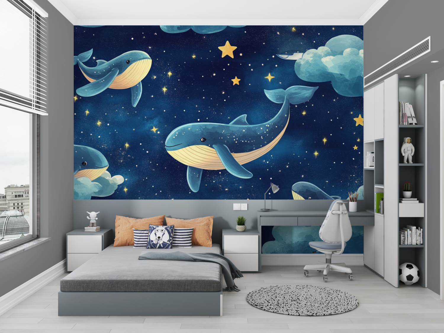 Papier peint animaux nuage bleu marin mignon chambre petit
