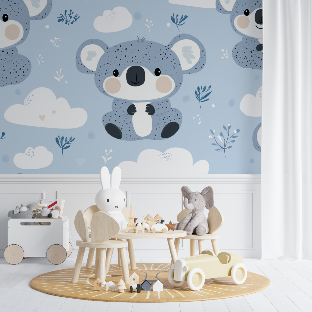 Papier peint koala cache dans un nuage chambre de bebe