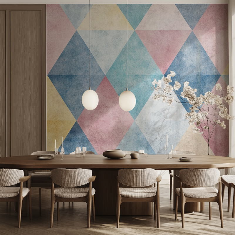 Papier peint vintage triangle salle manger tendance