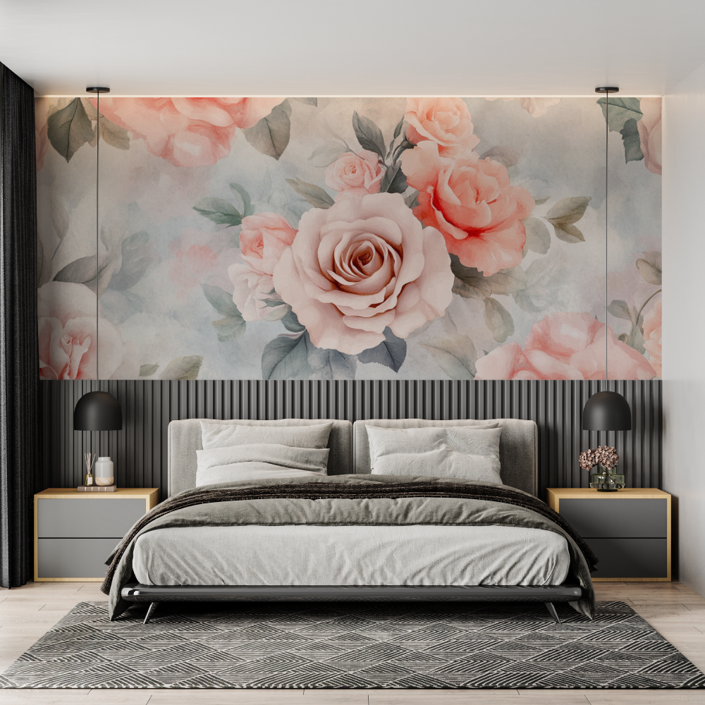 Papier peint aquarelle fleurs pastel chambre adulte