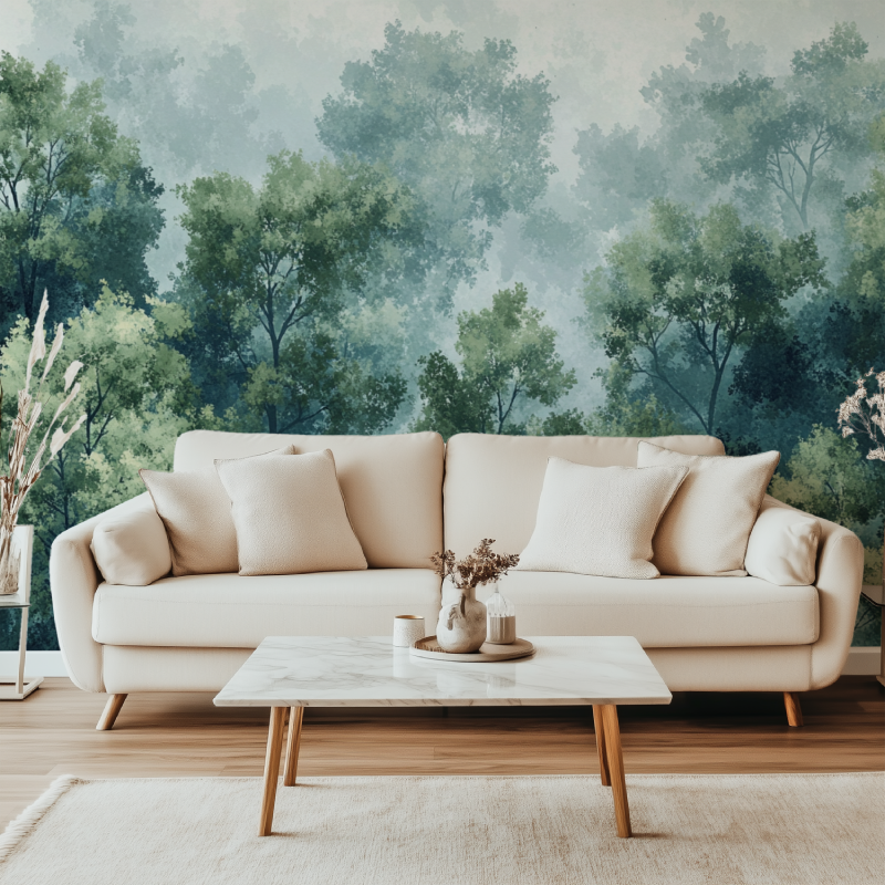 Papier peint arbre nature canape simple