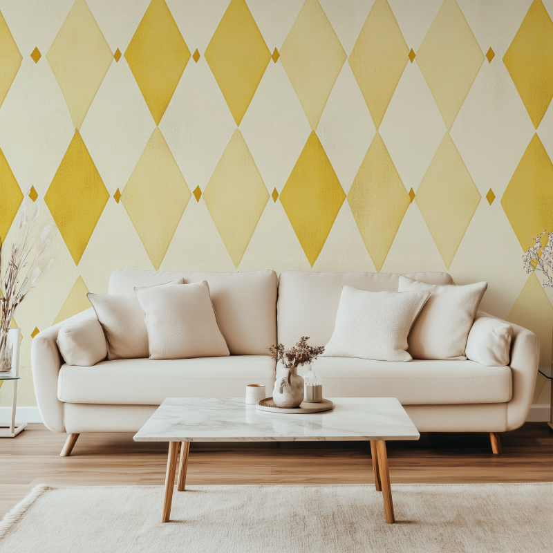 Papier peint vintage jaune losange canape simple