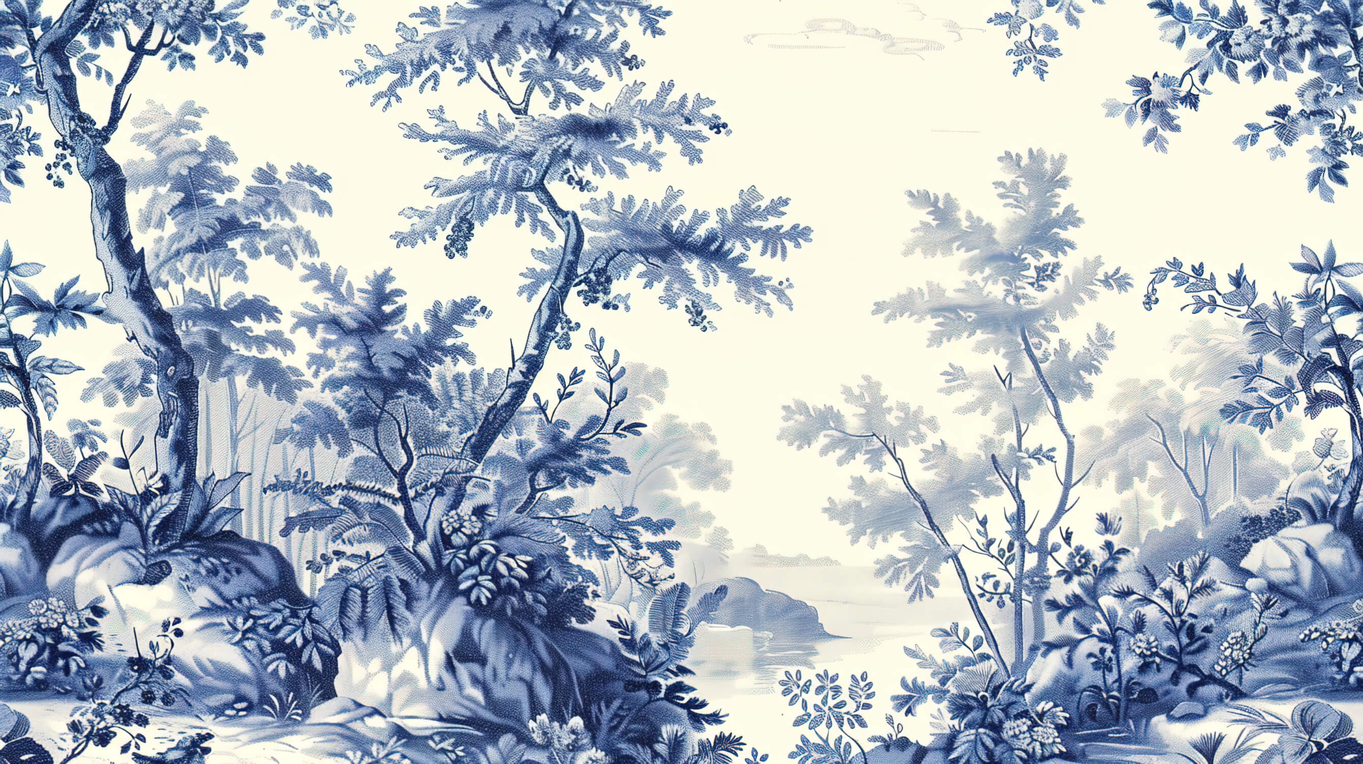 Papier Peint Toile De Jouy Étang Bleu