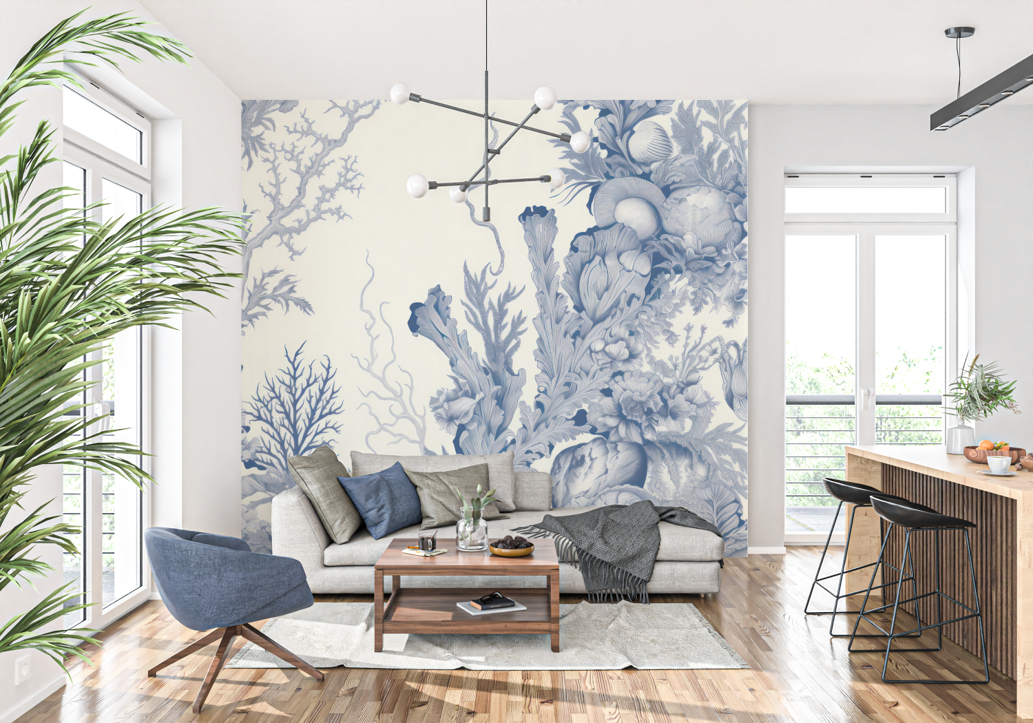 Papier Peint Toile De Jouy Theme Marin - panoramique-mur