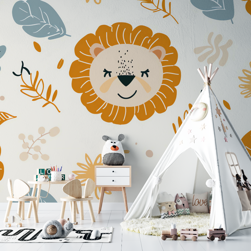 Papier peint lion tetes chambre bebe